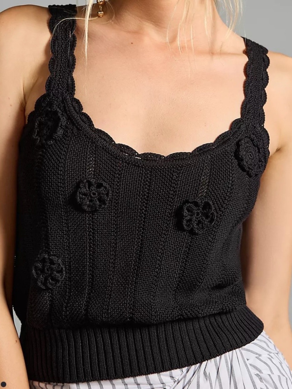 Paige Anthropologie mana crocheted tank black  Knit Floral Applique Tank Top